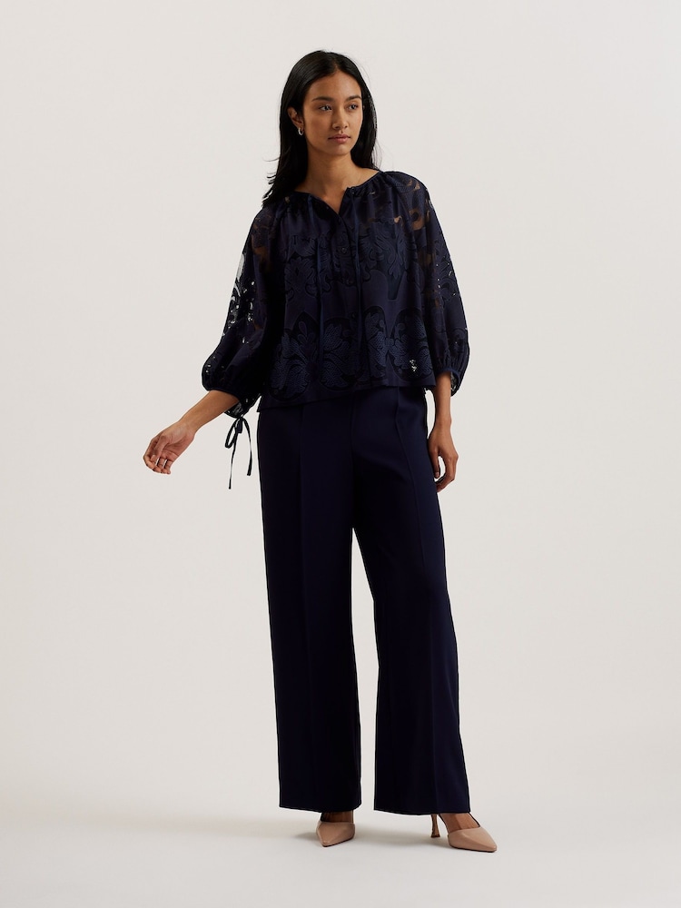 Ted Baker Blue Bacina Lace Puff Sleeve Blouse - Image 2 of 9