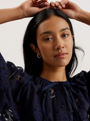 Ted Baker Blue Bacina Lace Puff Sleeve Blouse - Image 3 of 9