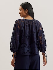 Ted Baker Blue Bacina Lace Puff Sleeve Blouse - Image 4 of 9