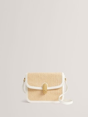Ted Baker White Kkassie Twist Lock Detail Small Raffia Cross-Body Bag - Image 1 of 4