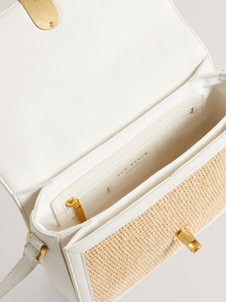 Ted Baker White Kkassie Twist Lock Detail Small Raffia Cross-Body Bag - Image 2 of 4
