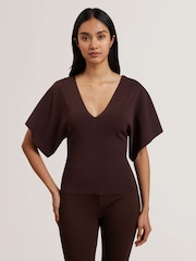 Ted Baker Brown Reginah V-Neck Knitted Top - Image 1 of 6
