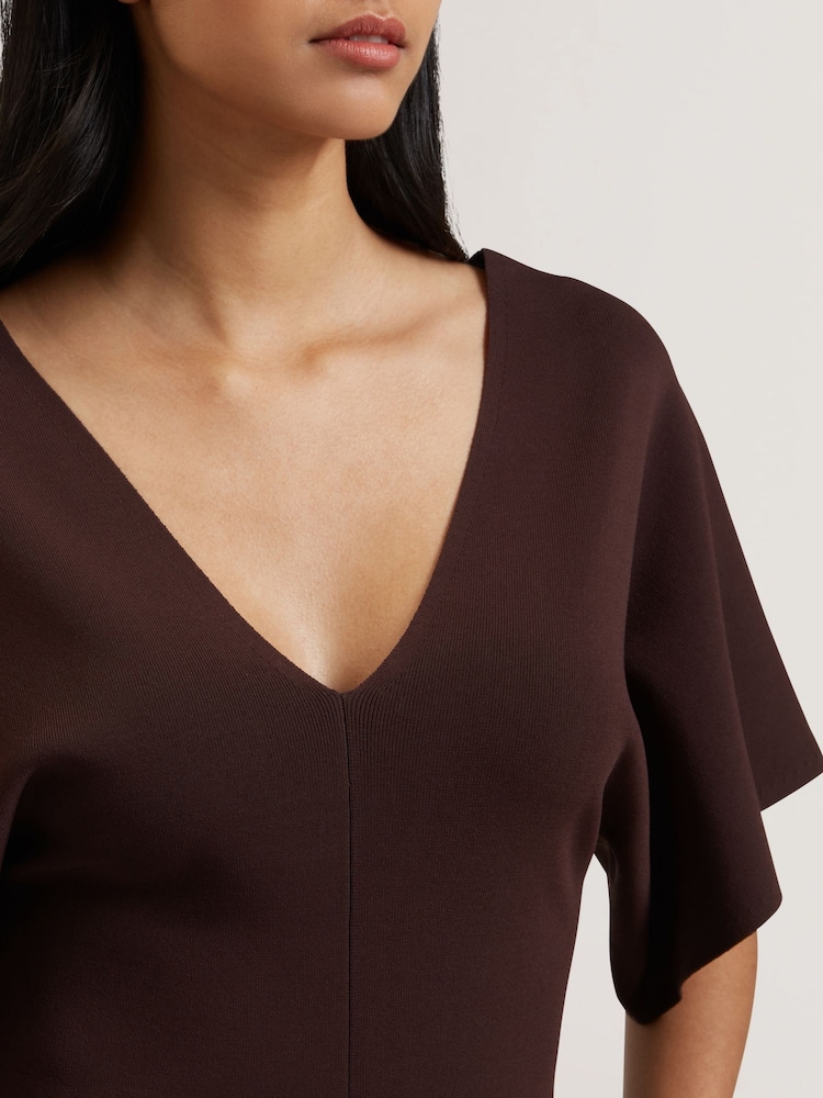 Ted Baker Brown Reginah V-Neck Knitted Top - Image 4 of 6