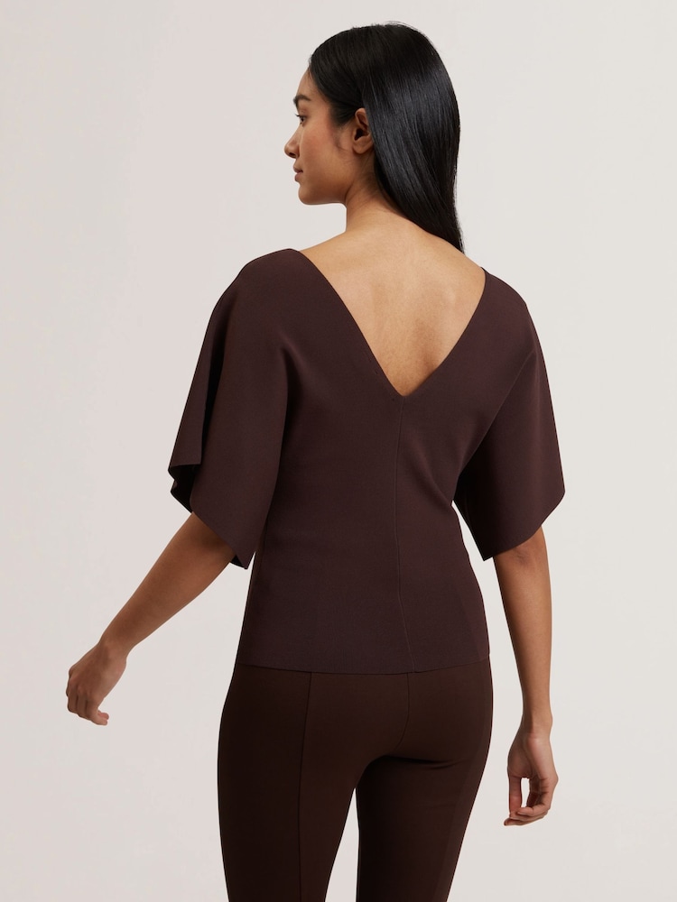 Ted Baker Brown Reginah V-Neck Knitted Top - Image 5 of 6