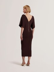 Ted Baker Brown Rebexxa V-Neck Knitted Midi Dress - Image 2 of 5