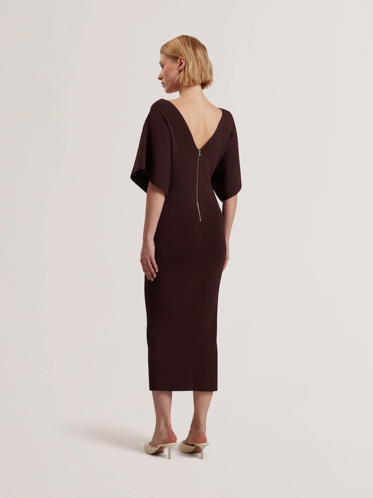 Ted Baker Brown Rebexxa V-Neck Knitted Midi Dress - Image 2 of 5