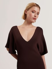 Ted Baker Brown Rebexxa V-Neck Knitted Midi Dress - Image 3 of 5