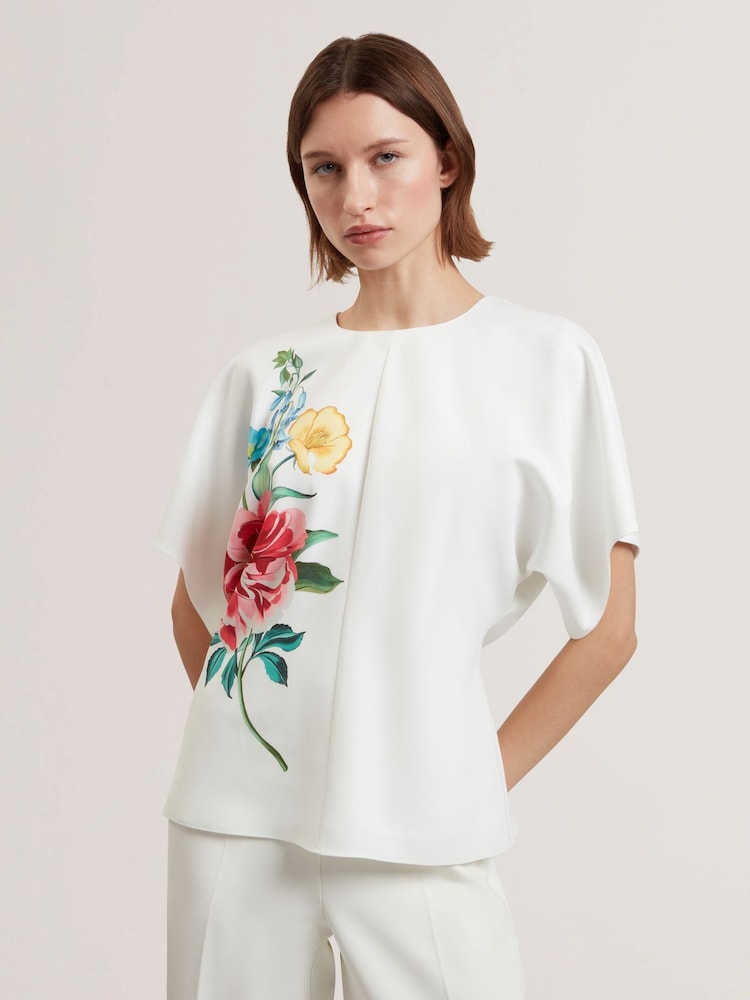 Ted Baker White Lahnaa-Slouch Sleeve Waisted Top - Image 1 of 6