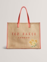 Ted Baker Orange Floraff-Floral Applique Extra Large Raffia Icon Bag - Image 1 of 4