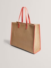 Ted Baker Orange Floraff-Floral Applique Extra Large Raffia Icon Bag - Image 3 of 4