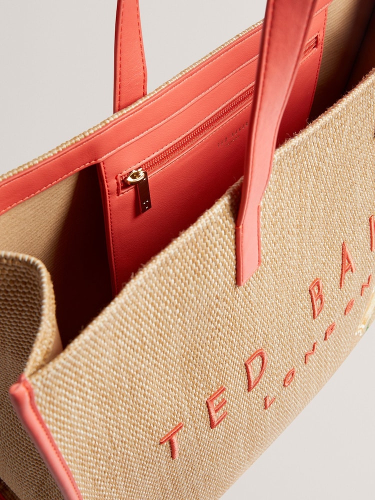 Ted Baker Orange Floraff-Floral Applique Extra Large Raffia Icon Bag - Image 4 of 4