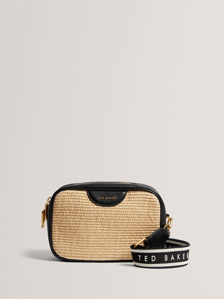 Ted Baker Black Bardas Webbing Faux Raffia Camera Cross-Body Bag - Image 1 of 4