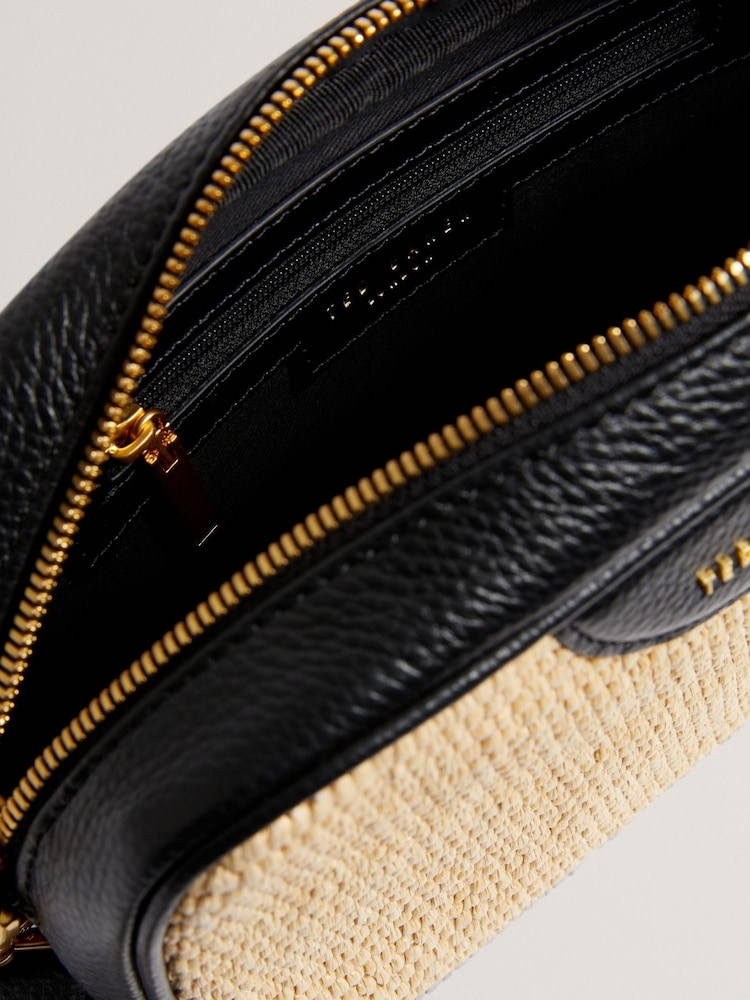 Ted Baker Black Bardas Webbing Faux Raffia Camera Cross-Body Bag - Image 4 of 4