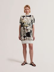 Ted Baker White Roneea Printed Woven Front Boxy Dress - Image 1 of 5