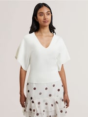 Ted Baker White Reginah V-Neck Knitted Top - Image 1 of 6