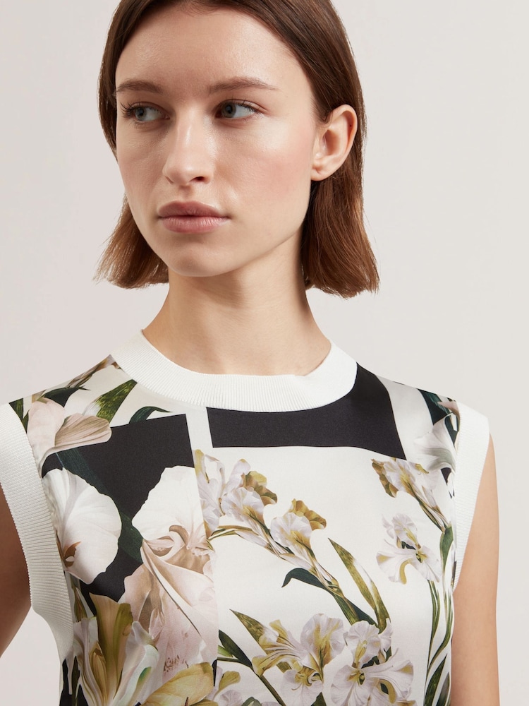 Ted Baker White Liilea-Printed Woven Front Tank Top - Image 4 of 6