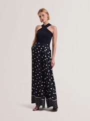 Ted Baker Blue Carmman Knit Bodice Polkadot Trouser Jumpsuit - Image 2 of 6
