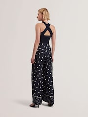 Ted Baker Blue Carmman Knit Bodice Polkadot Trouser Jumpsuit - Image 3 of 6