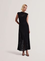 Ted Baker Black Celyina-Engineered Sheer Detail Knitted Midi Dress - Image 1 of 5
