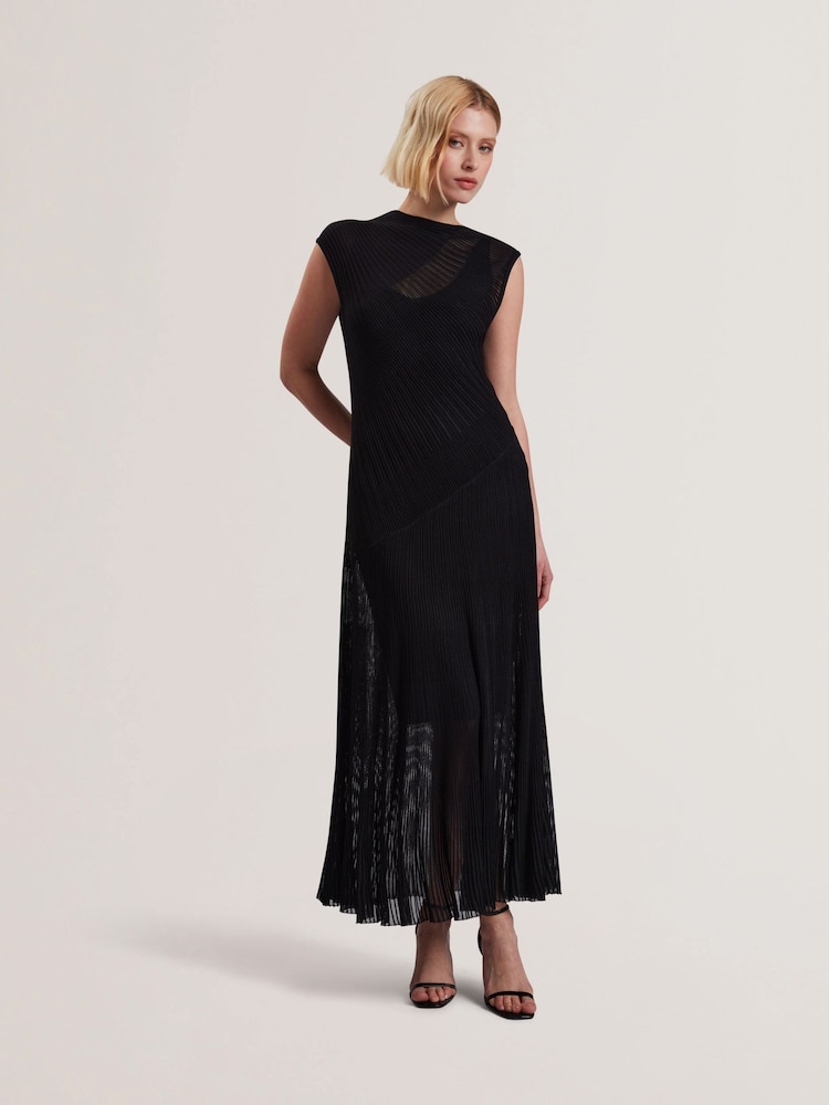 Ted Baker Black Celyina-Engineered Sheer Detail Knitted Midi Dress - Image 1 of 5