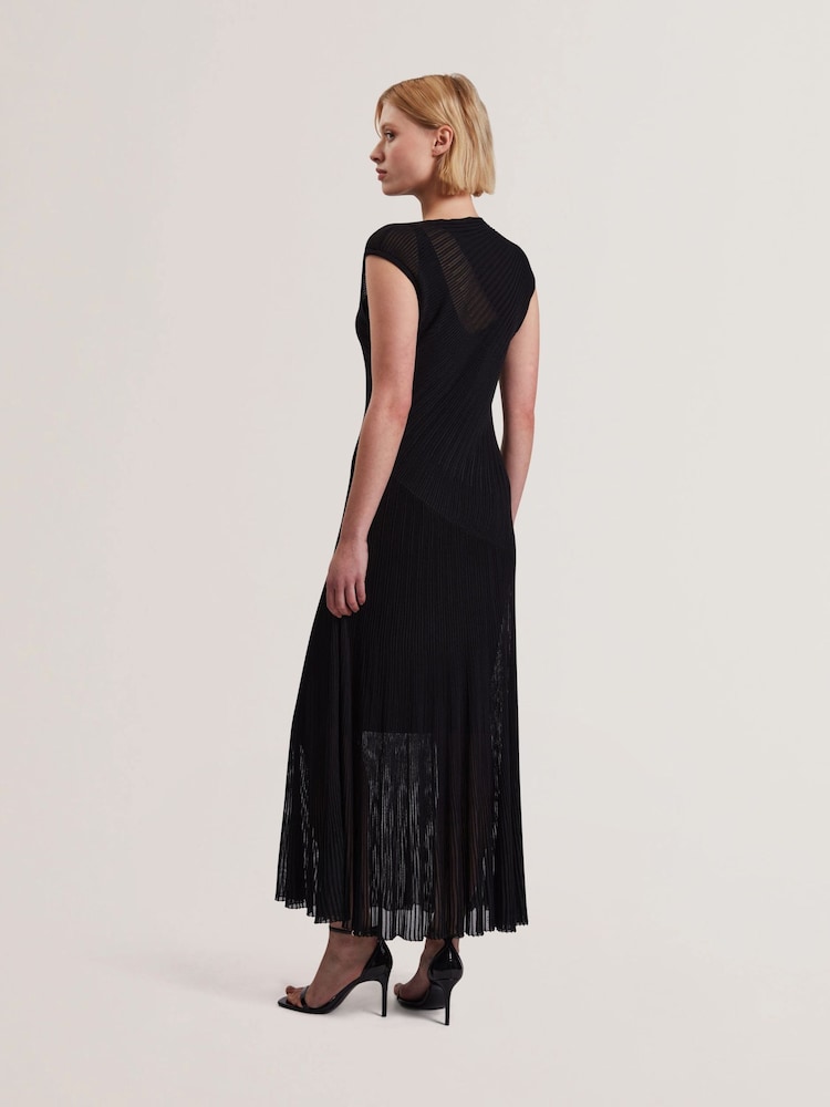Ted Baker Black Celyina-Engineered Sheer Detail Knitted Midi Dress - Image 2 of 5 Ted Baker Black Celyina-Engineered Sheer Detail Knitted Midi Dress - Image 2 of 5