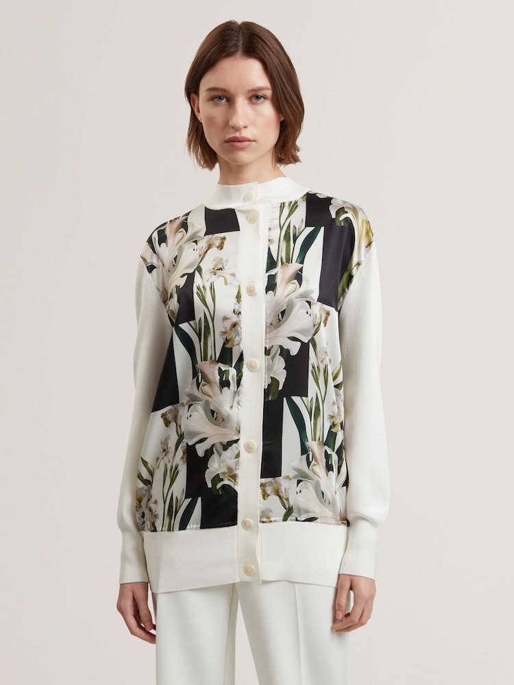 Ted Baker White Belviaa Printed Woven Front Cardigan - Image 1 of 6