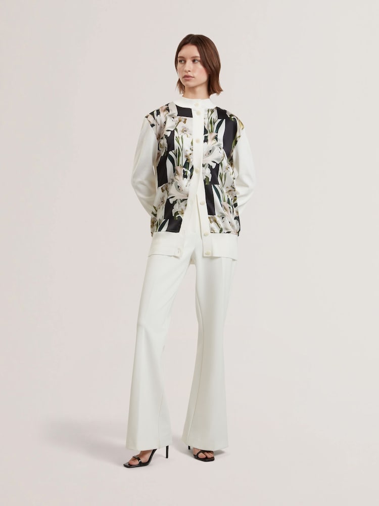 Ted Baker White Belviaa Printed Woven Front Cardigan - Image 2 of 6 Ted Baker White Belviaa Printed Woven Front Cardigan - Image 2 of 6