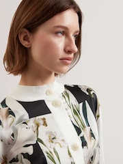 Ted Baker White Belviaa Printed Woven Front Cardigan - Image 3 of 6