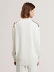 Ted Baker White Belviaa Printed Woven Front Cardigan - Image 4 of 6