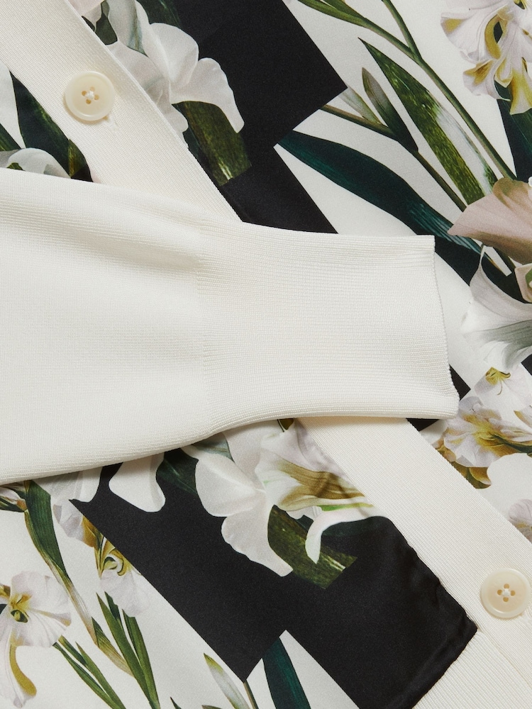 Ted Baker White Belviaa Printed Woven Front Cardigan - Image 6 of 6