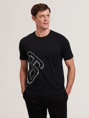 Черный - Ted Baker Craigey Short Sleeve Branded Graphic 100% Cotton T-Shirt - Image 1 of 6
