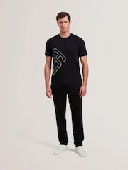 Черный - Ted Baker Craigey Short Sleeve Branded Graphic 100% Cotton T-Shirt - Image 2 of 6