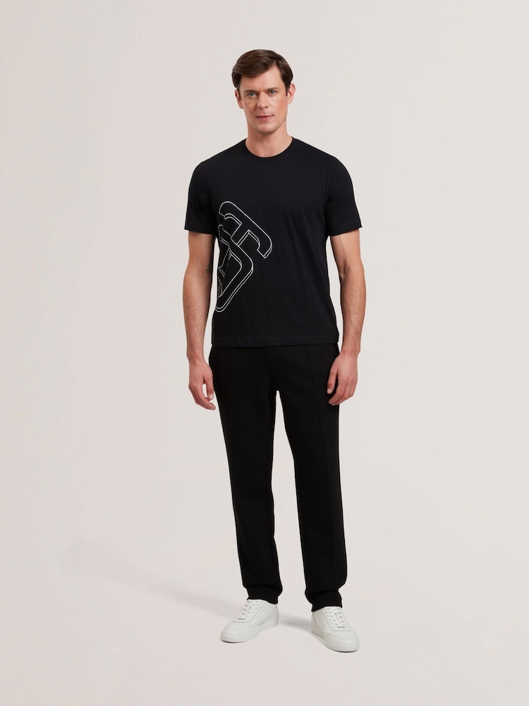 Черный - Ted Baker Craigey Short Sleeve Branded Graphic 100% Cotton T-Shirt - Image 2 of 6