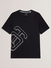 Черный - Ted Baker Craigey Short Sleeve Branded Graphic 100% Cotton T-Shirt - Image 5 of 6