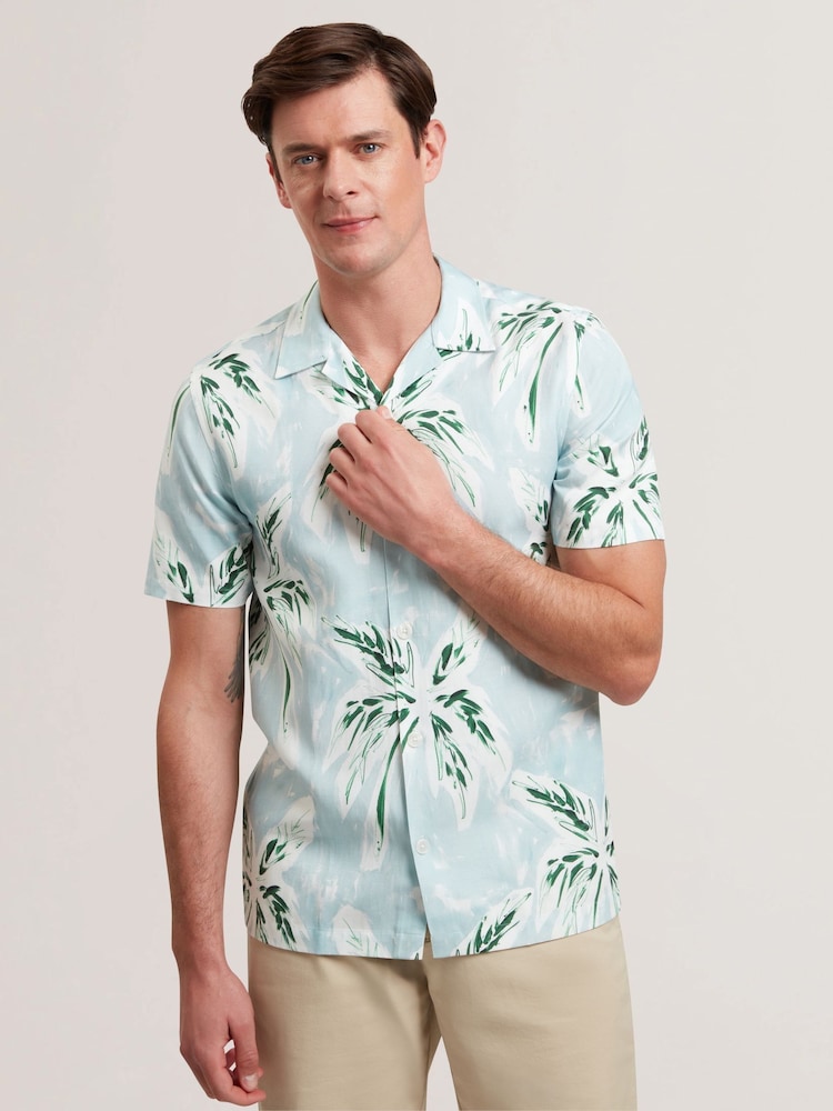 Ted Baker Regular Boche Short Sleeve Tropical Print Palm Tree Polo Shirt - صورة 1 من 6