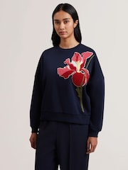 Ted Baker Blue Sanderr Graphic 100% Cotton Sweater - Image 1 of 8