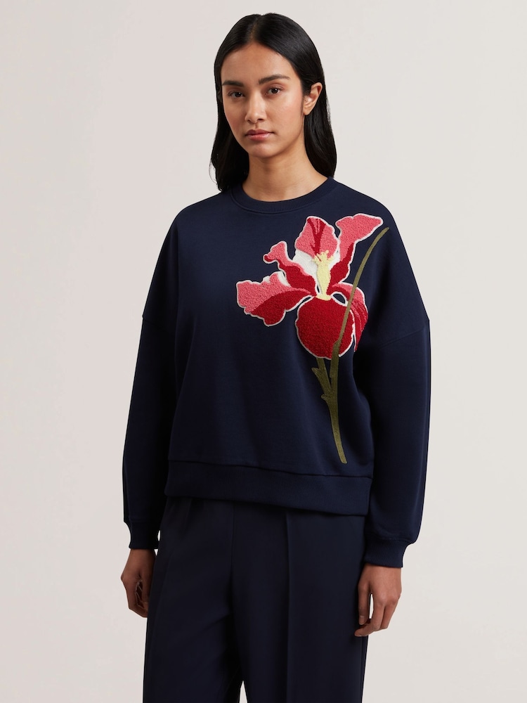 Ted Baker Blue Sanderr Graphic 100% Cotton Sweater - Image 1 of 8