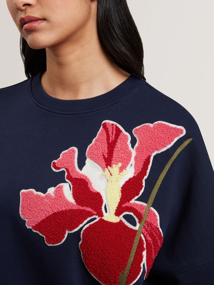 Ted Baker Blue Sanderr Graphic 100% Cotton Sweater - Image 4 of 8