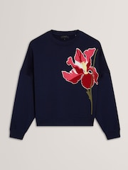 Ted Baker Blue Sanderr Graphic 100% Cotton Sweater - Image 5 of 8