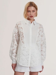 Ted Baker White Oversized Lethia-Contrast Bib Shirt - Image 1 of 4