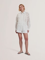 Ted Baker White Oversized Lethia-Contrast Bib Shirt - Image 2 of 4