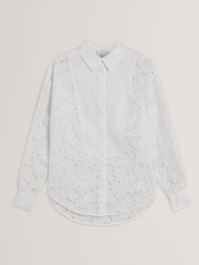 Ted Baker White Oversized Lethia-Contrast Bib Shirt - Image 3 of 4