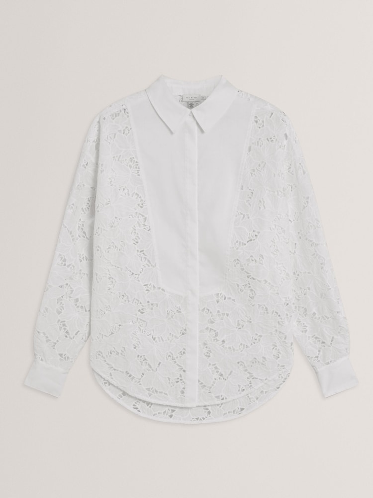 Ted Baker White Oversized Lethia-Contrast Bib Shirt - Image 3 of 4