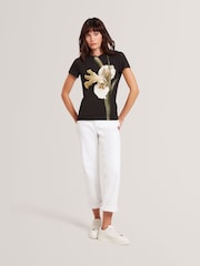 Ted Baker Black Gorgaa-Printed Fitted T-Shirt - Image 2 of 6