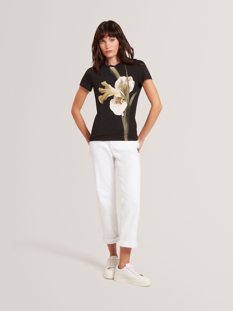 Ted Baker Black Gorgaa-Printed Fitted T-Shirt - Image 2 of 6