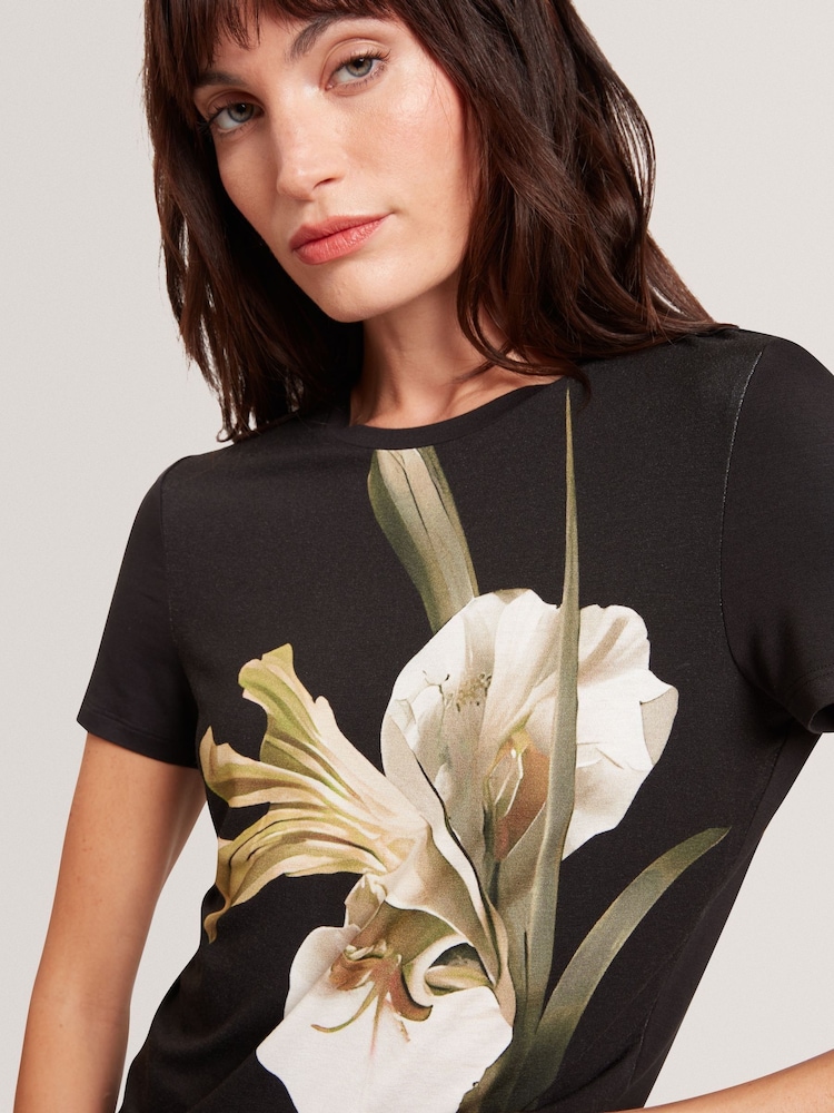 Ted Baker Black Gorgaa-Printed Fitted T-Shirt - Image 3 of 6