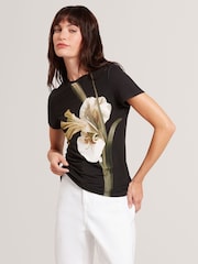 Ted Baker Black Gorgaa-Printed Fitted T-Shirt - Image 6 of 6