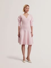 Ted Baker Pink Jescka Sculptured Knit Skater Dress - Image 1 of 5