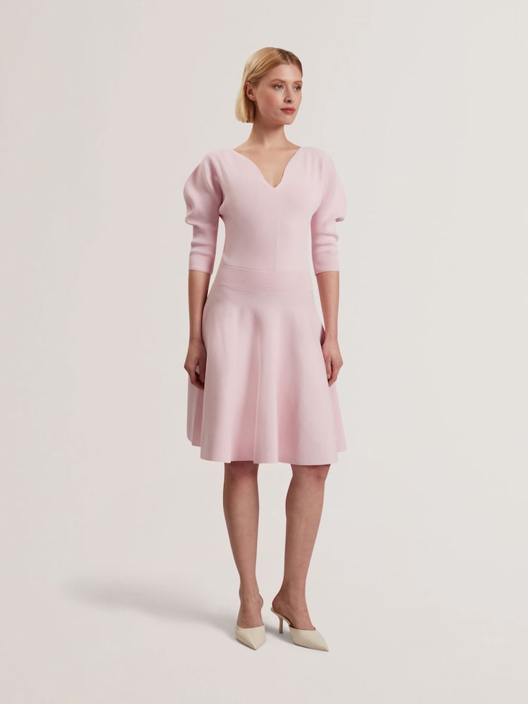 Ted Baker Pink Jescka Sculptured Knit Skater Dress - Image 1 of 5
