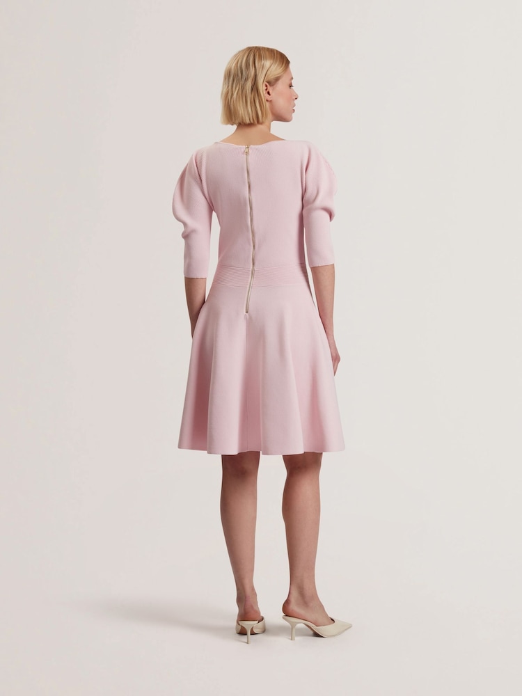 Ted Baker Pink Jescka Sculptured Knit Skater Dress - Image 2 of 5